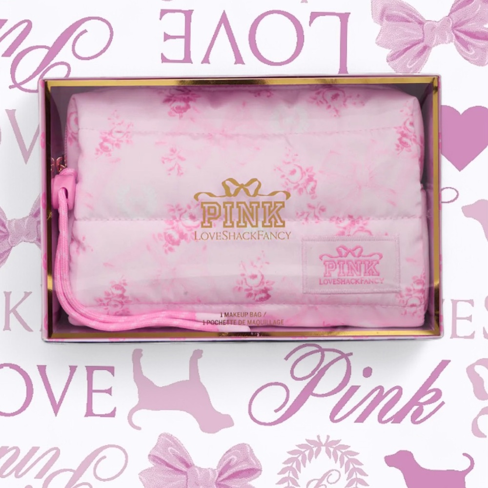 LoveShackFancy x pink makeup bag ( Rosa beaux print) pink bow floral cosmetics
